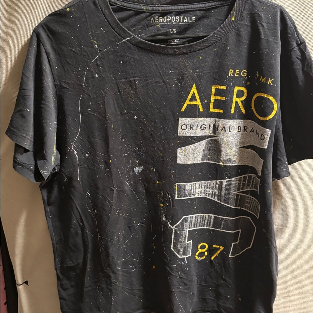 Aeropostale RetroY2K Distressed Paint Splattered Mens Short Sleeve 2013 Shirt